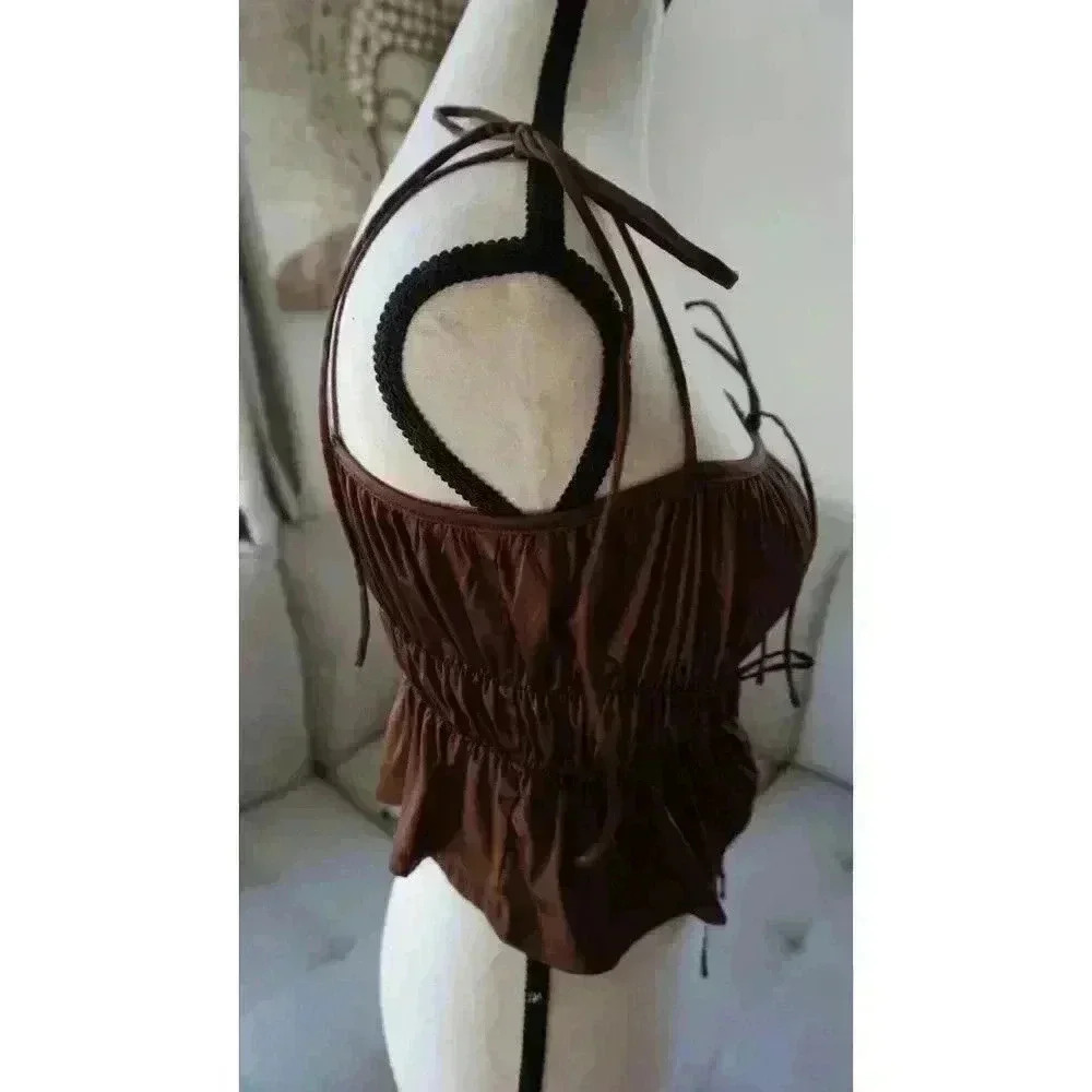 Tic Toc Women's Satin Brown Tie-Front Bustier Top, Size L - Picture 8 of 13